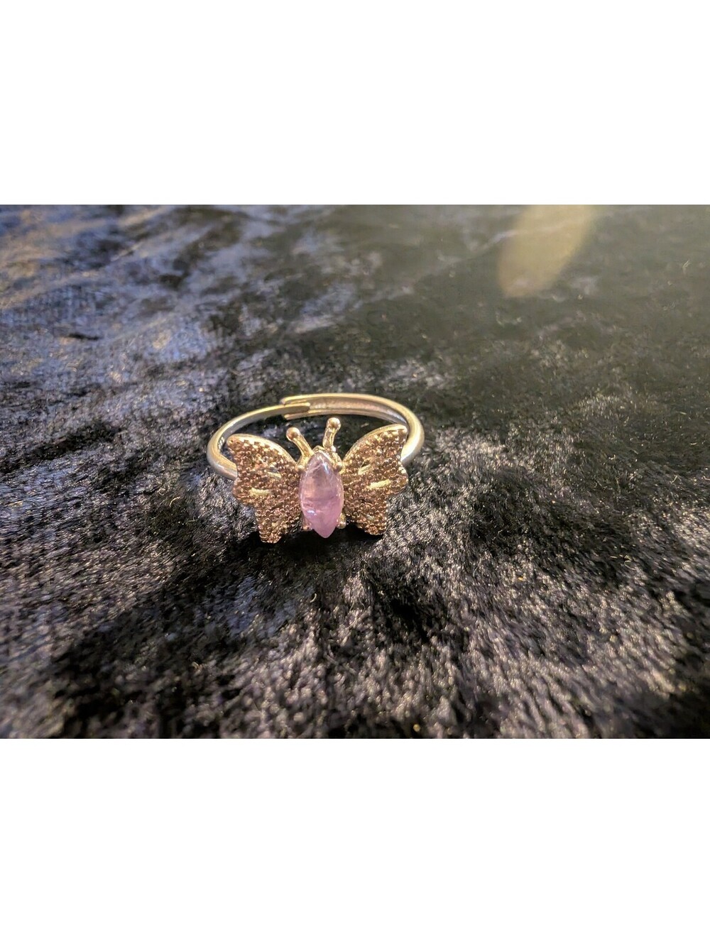 Sterling Silver Butterfly Ring with Pink Gemstone